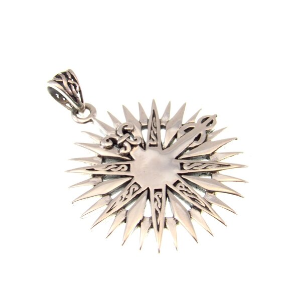 Solid 925 Sterling Silver Celtic Compass Rose Pendant, Mens Fleur De Lis Jewelry - Picture 6 of 9